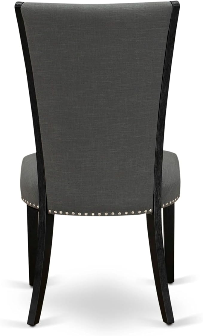 X07VE-BC6-50 - 10-Pc Dining Table Set a Kitchen Table with a coffee Table and wooden Bench & 7 Dark Gotham Grey Linen Fabric Dinner Chair, 39x120 Inch, Wire Brushed Black