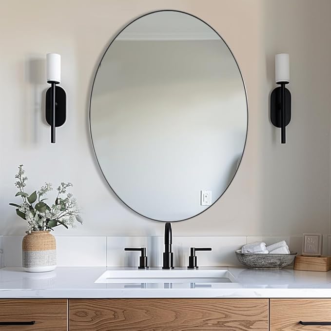 ANDY STAR Chrome Bathroom Mirror, Oval Chrome Mirror for Bathroom 20x28 Inch, Polished Chrome Anti-Rust Stainless Steel Metal Frame for Bathroom