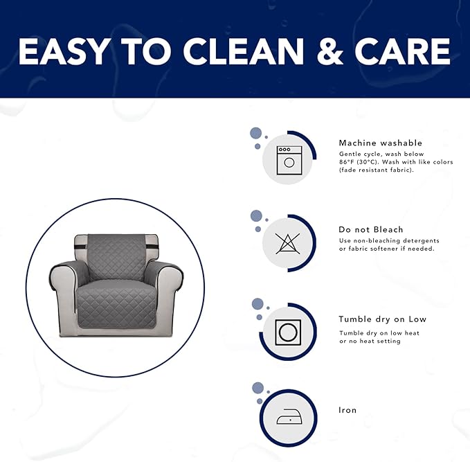 PureFit Reversible Sofa Cover Water Resistant Loveseat Couch Cover, Machine Washable Furniture Cover with Non-Slip Foam and Adjustable Strap for Dogs, Pets (Loveseat, Gray/Light Gray)