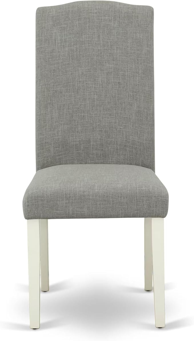 East West Furniture V077EN206-7 7 Piece Dining Room Furniture Set Consist of a Rectangle Dining Table with V-Legs and 6 Dark Shitake Linen Fabric Parsons Chairs, 40x72 Inch, Multi-Color