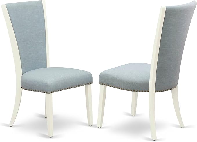 East West Furniture V027VE215-6 6 Piece Dining Set Contains a Rectangle Dining Room Table with V-Legs and 4 Baby Blue Linen Fabric Upholstered Chairs with a Bench, 40x72 Inch, Multi-Color