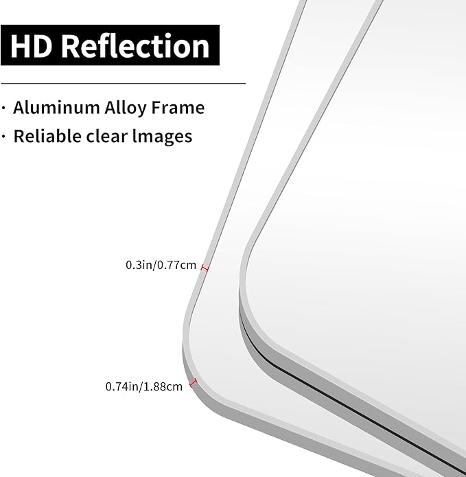 Silver Bathroom Mirror, 30 x 30 Inch Silver Square Mirror, Metal Framed Rectangular Vanity Mirror, Rounded Corner Wall Mounted Mirror for Living Room Bedroom Entryway Hangs Horizontal/Vertical