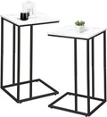 C Shaped Side Table Set of 2, Marble End Table for Sofa and Bed, Couch Table That Slide Under, Snack Side Table for Living Room, Bedroom or Small Spaces, White and Black