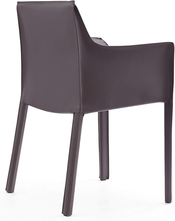 Manhattan Comfort Paris Modern Saddle Leather Dining Chairs, Metal Frame, Comfortable Padded Seat, Fully Assembled Armchair Accent Furniture, Set of 6, Grey