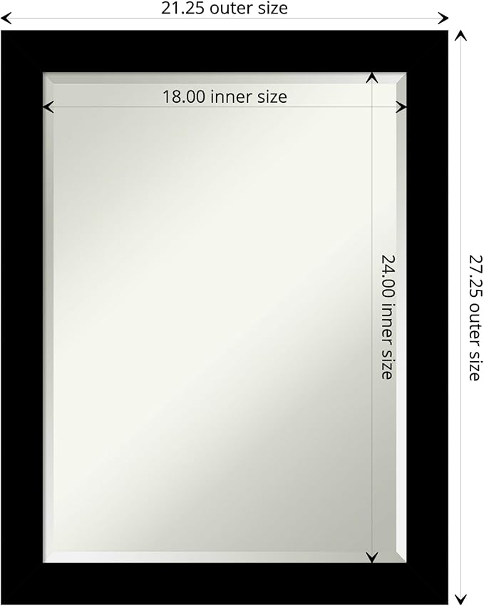 Amanti Art Black Bathroom Mirror for Over Sink, 28x22 Brushed Black Rectangle Vanity Mirror, Medium Modern Contemporary Frame, Hangs Horizonally and Vertically, Bathroom Wall Decor, Beveled Edge