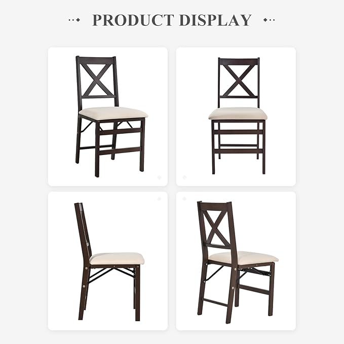 COLAMY Folding Dining Chairs Set of 4, Foldable Chairs with Padded Seats, Wood Folding Dining Room Chairs for Dinner, Kitchen, Party, Camping, Beige