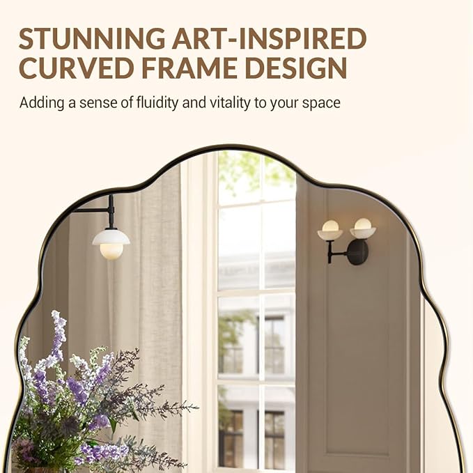 ANDY STAR Brushed Gold Scalloped Mirror - 24x32 Bathroom Mirror, Vintage Oval Wavy Wall Mirror, Brass Anti-Rust Stainless Steel Frame, Hang Vertical or Horizontal