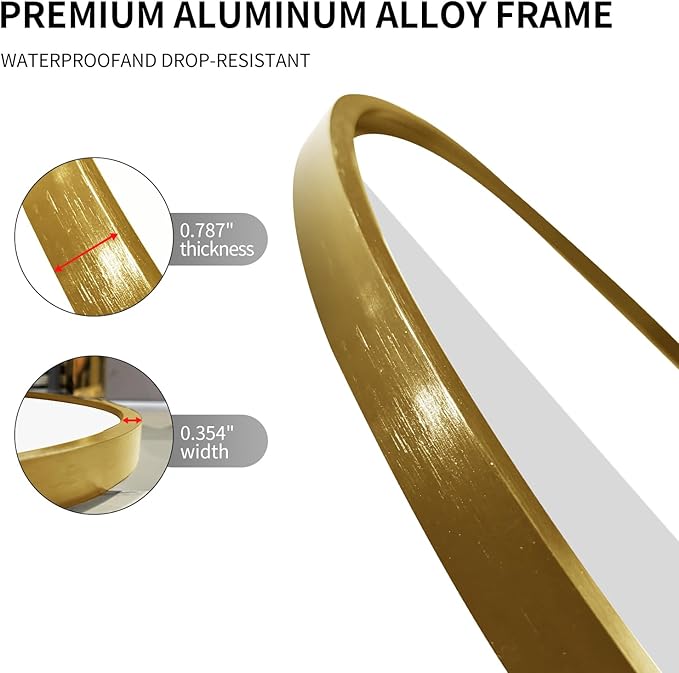 LAIYA 36x22inch Oval Wall Bathroom Mirror with Golden Aluminum Frame,Wall Mounted Oval Vanity Mirrors， Explosion-Proof Glass, Waterproof Design, Easy Installation，Horizontally/Vertically