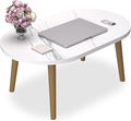 Small Coffee Table for Small Space, Low Table, Floor Table Desk for Sitting on The Floor, Japanese Coffee Table for Living Room, Tatami Tea Tables with Solid Wood Legs, Oval Coffee Tables, White