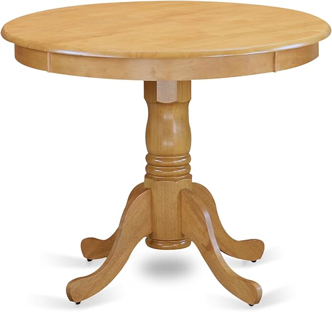 East West Furniture ANVA3-OAK-C 3 Piece Kitchen Table Set for Small Spaces Contains a Round Dining Room Table with Pedestal and 2 Linen Fabric Upholstered Chairs, 36x36 Inch, Oak