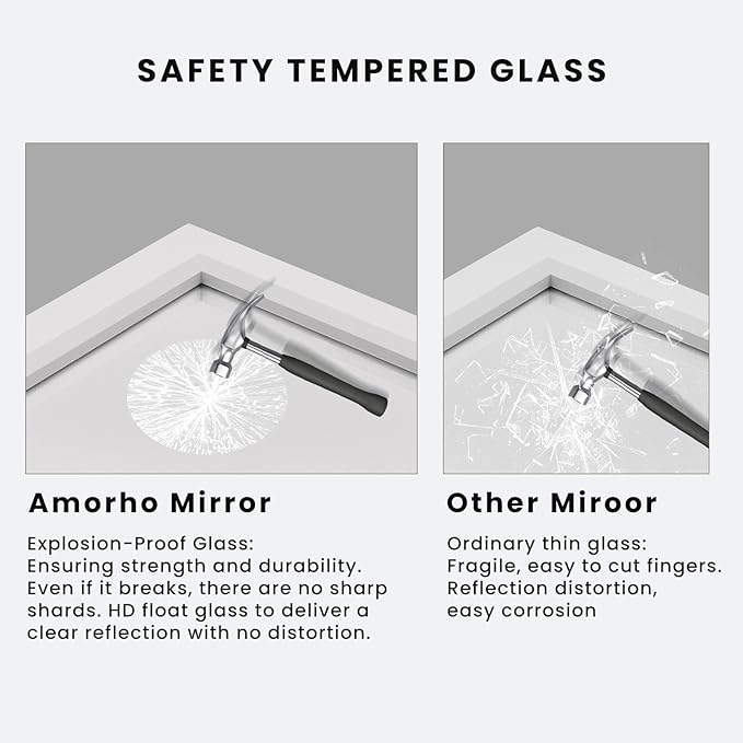 Amorho Bathroom Mirror, 72 X32 Inch White Thick Metal Framed Wall Mirrors for Over 2 Sinks, Bedroom, Living Room, Entryway, Large Rectangle Wall-Mounted Mirrors.