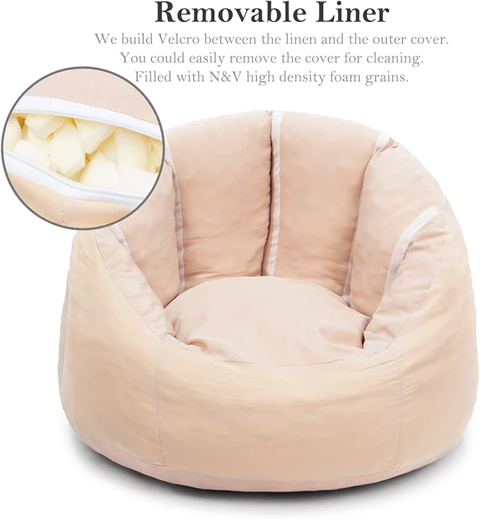 N&V Medium Shell Bean Bag Chair, Adult Size Bean Bag Sack, Foam Filling, Includes Removable and Machine Washable Cover, 37in, Soft Faux Fur (Brown, Medium)