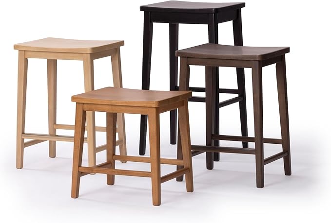 Plank+Beam Smythe Bar Stool, 30", Set of 2, Sturdy Wood Modern Kitchen Bar Height Stool, Saddle Seat Backless Counter Chair, Metal Footrest, Blonde