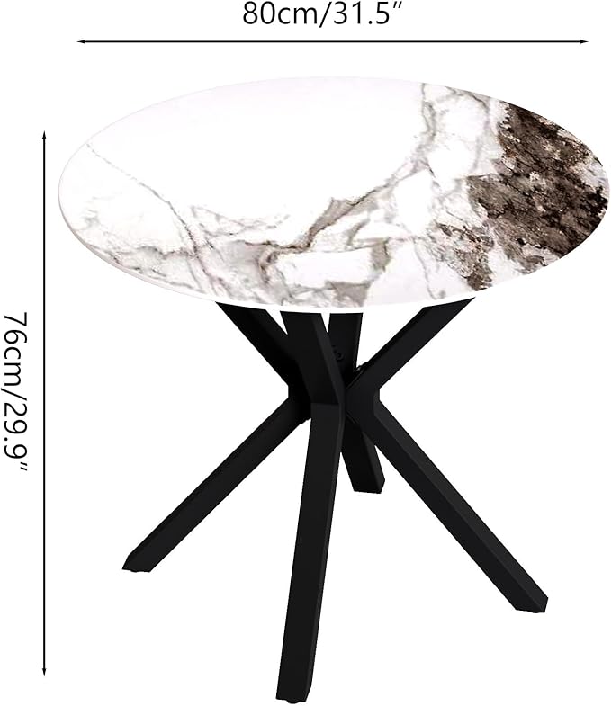 Round Marble Dining Table for 2-4 with Metal Legs, 31.5 Inch Modern Small Sintered Stone Kitchen Table for Kitchen Dining Room (White)