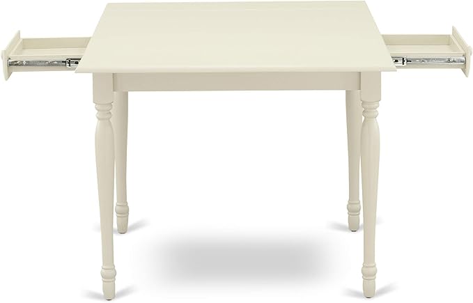 East West Furniture MZKE3-LWH-W 3 Piece Kitchen Table & Chairs Set Contains a Rectangle Dining Table with Dropleaf and 2 Dining Room Chairs, 36x54 Inch, Linen White