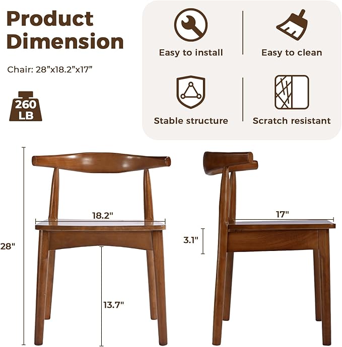 DELAVIN Solid Wood Dining Chairs Set of 4,Kitchen Chairs with Solid Oak Wood Legs, Farmhouse Style High Ladder Back Dining Room Chairs,Walnut