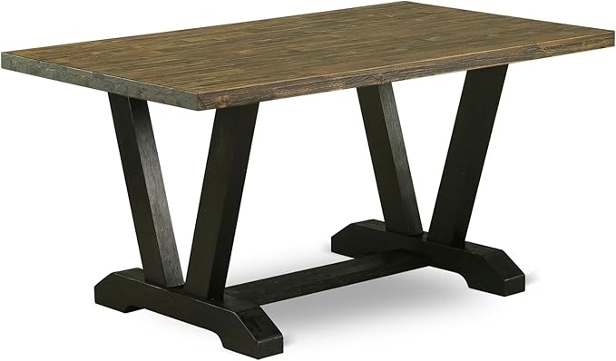 East West Furniture V676DR124-5 5 Piece Dinette Set for 4 Includes a Rectangle Dining Table with V-Legs and 4 Black Color Linen Fabric Parson Dining Room Chairs, 36x60 Inch, Multi-Color