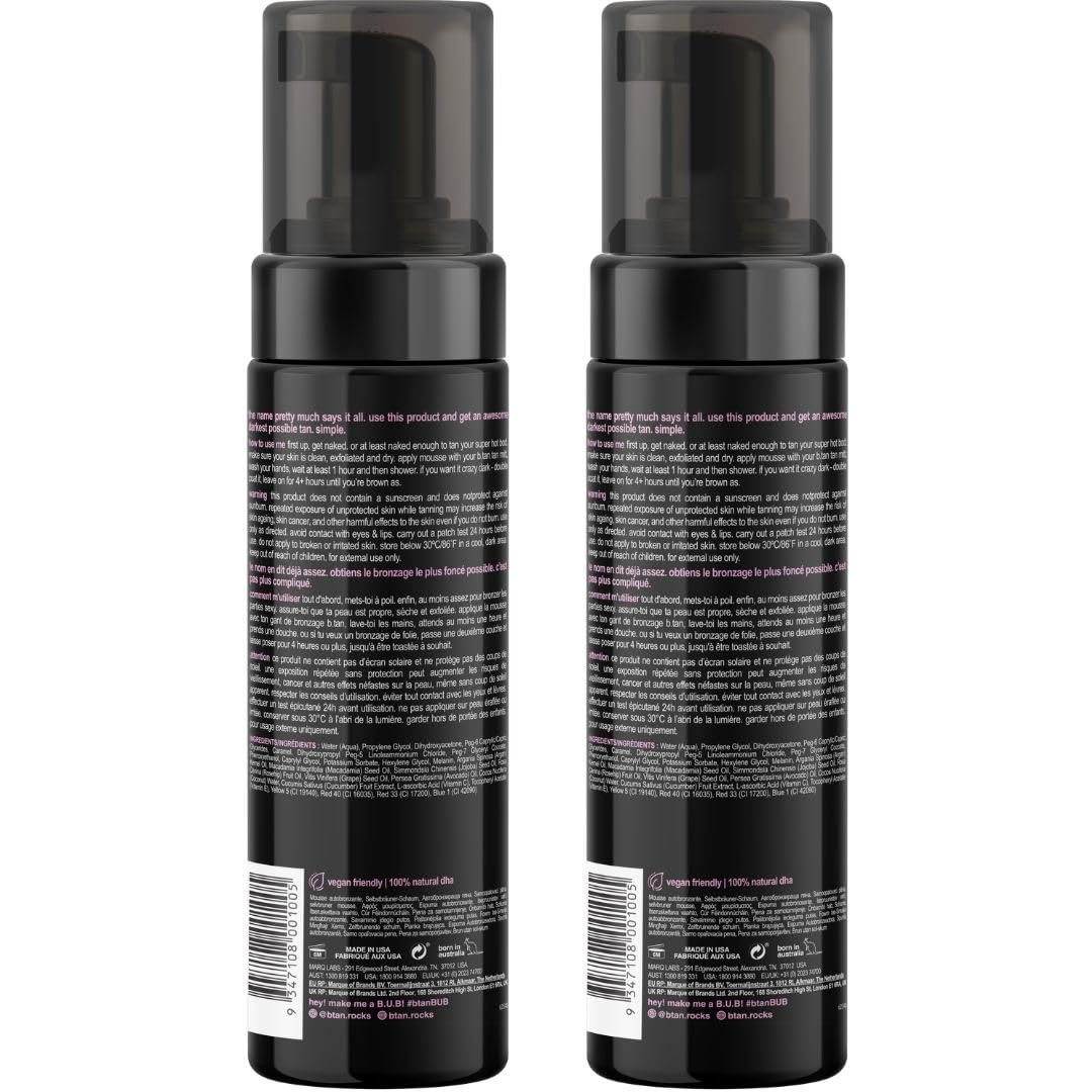 b.tan Ultra Dark Self Tanner Mousse Bundle | I Want The Darkest Tan Possible - Fast, 1 Hour Express Sunless Tanning Foam, Golden Bronzing Glow, Face & Body, No Fake Tan Smell, 6.7 Fl Oz, Pack of 2