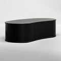 NTC Ripple Coffee Table, Modern Oval Wooden Center Table with Vertical Groove Design, Stylish Living Room Decor, Contemporary Minimalist Style for Home and Office, Effortless Assembly - Burnt Black