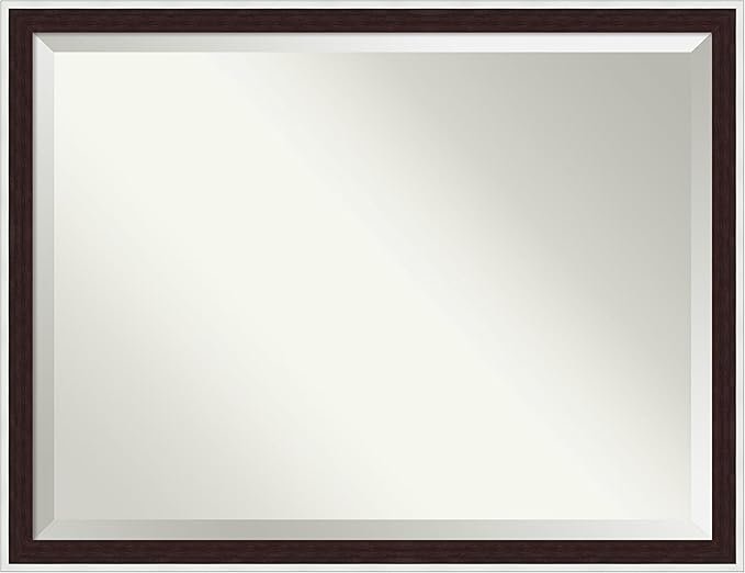 Amanti Art Wall Mirror 33x43 Maya Espresso Silver Rectangle Bathroom Mirror for Wall Decor Living Room, X-Large Modern Frame, Hangs Horizonally and Vertically, Bathroom Decor, Beveled Edge