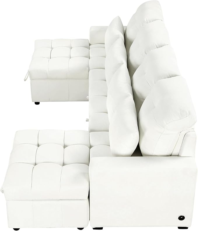Ball & Cast 110.2" Oversized Versatile Sectional Sleep Sofa with Two USB Ports,U-Shape 4 Seat Pull-Out Couch w/Double Storage Chaise Lounges,for Living Room,Apartment,Office,Beige