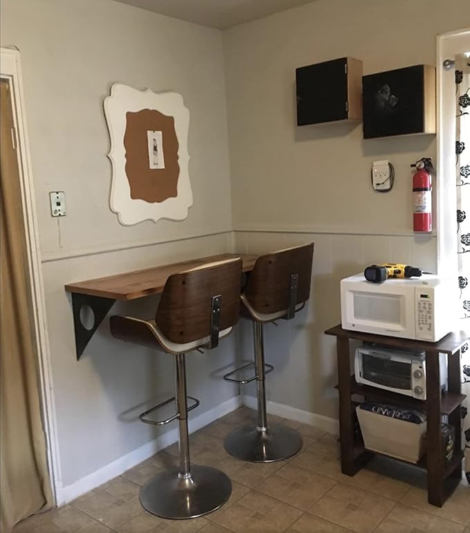 Industrial Rustic Wall-Mounted Drop-Leaf Table, Dining Table Desk, Pine Wood Wall-Mounted Bar Tables (47"X14")