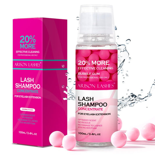 ARISON LASHES Lash Shampoo Concentrate for Lash Extensions 100ML Eyelash Cleanser Concentrate Oil-Free Eyelash Extension Shampoo with Salon Home Care(Bubble gum)