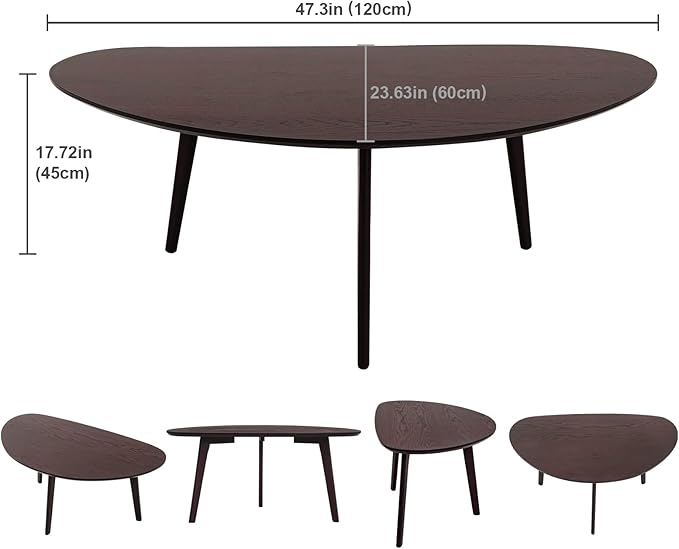 FIRMINANA Mid Century Modern Coffee Table,Large Oval Small Mangotop Coffee Table for Small Spaces, Espresso-47.3" W x23.63 D x 17.72" H