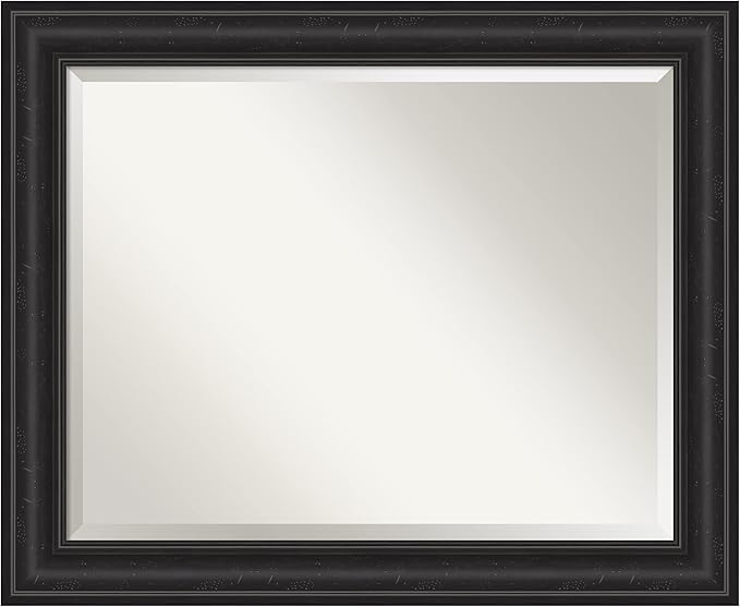 Amanti Art Black Bathroom Mirror for Over Sink, 28x34 Shipwreck Black Rectangle Vanity Mirror, Large Rustic Farmhouse Frame, Hangs Horizonally and Vertically, Bathroom Wall Decor, Beveled Edge