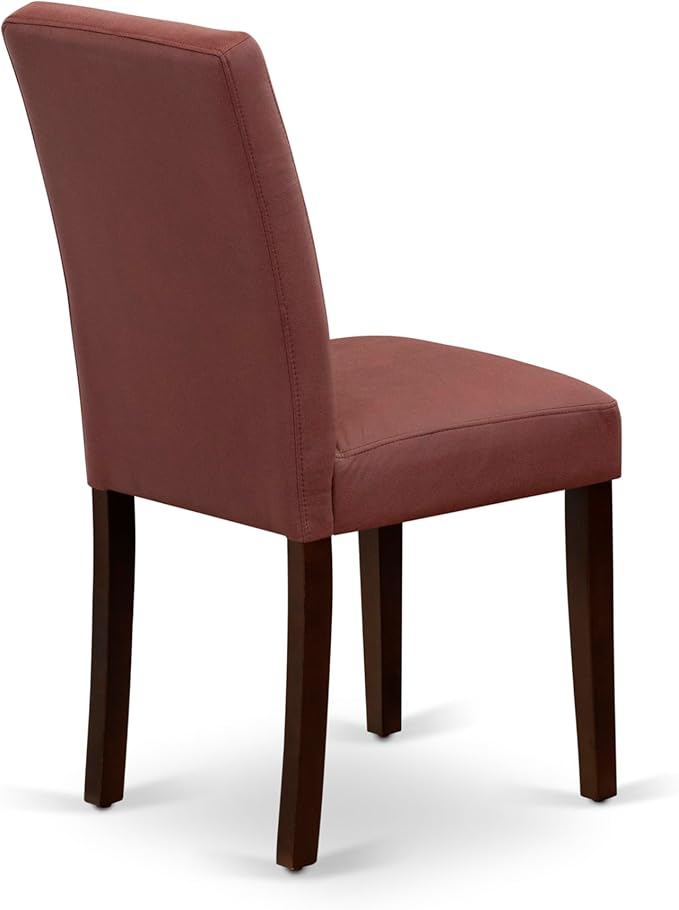 East West Furniture DLAS3-MAH-26 3 Piece Mid Century Modern Dining Table Set contain A Wooden Kitchen Table and 2 Burgundy Polyester Fabric Mid Century Modern Dining Chairs, Mahogany