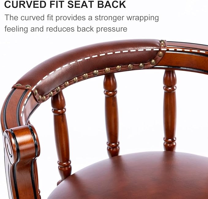Cow top Leather Wooden Bar Stools, 360 Degree Swivel Bar Height Chair with Backs for Home Kitchen Counter, Morden Chair Barstools (Brown 2pcs, Counter Height-Seat Height 26”)