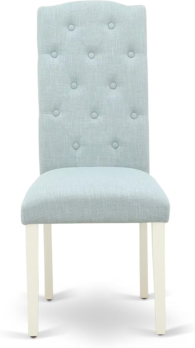 East West Furniture V077CE215-5 5 Piece Modern Dining Table Set Includes a Rectangle Wooden Table with V-Legs and 4 Baby Blue Linen Fabric Upholstered Chairs, 40x72 Inch, Multi-Color
