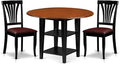 East West Furniture SUAV3-BCH-LC 3 Piece Dining Table Set Contains a Round Dining Room Table with Dropleaf & Shelves and 2 Faux Leather Upholstered Chairs, 42x42 Inch, Black & Cherry