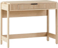 WALKER EDISON Transitional Style Furniture, Reeded Detail, Lift-Top Desk with Drawer and Storage Cubby, Sitting to Standing Desk, Soft Self-Close Desktop, 38”W x 16.75”D x 30”H, Coastal Oak