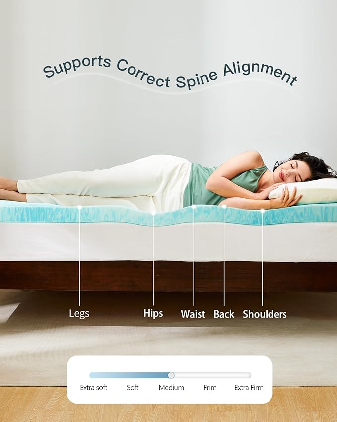 PERLECARE 3 Inch Queen Memory Foam Mattress Topper, Cooling Gel Infused Mattress Pad, Ventilated Bed Topper for Pressure Relief, CertiPUR-US Certified, Blue