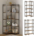 Tohomeor Bookshelf 5 Tier Deformable Corner Bookcase Free Standing Modern Industrial Book Storage Display Book Shelf for Bedroom Living Room Study Room Office (Brown)