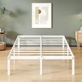 16 Inch White Queen Bed Frame No Box Spring Required, Metal Platform Queen Size Bed Frames with High Storage, Eassy Assembly 3,500 lbs Heavy Duty Bedframes
