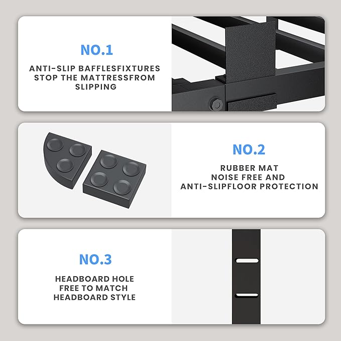 20 Inch Full Size Bed Frame, 3500Lbs Heavy Duty Metal Platform with Round Corner Legs Mattress Slide Stopper, Steel Slat Support No Box Spring Needed, Noise Free, Non-Slip, Easy Assembly