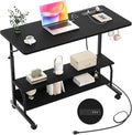 Armocity Height Adjustable Standing Desk with Power Outlets, 39" Manual Stand Up Desk with Storage Shelves Small Mobile Rolling Computer Desk Portable Laptop Table with Wheels for Home Office, Black