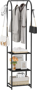Garment Rack, Coat Rack With 3 Shelves and 4 Hooks, 71" H Clothes Stand For Hanging Clothes, Hanging Rod For for Bedroom, Hallway, Entryway, Office, Living Room, Black