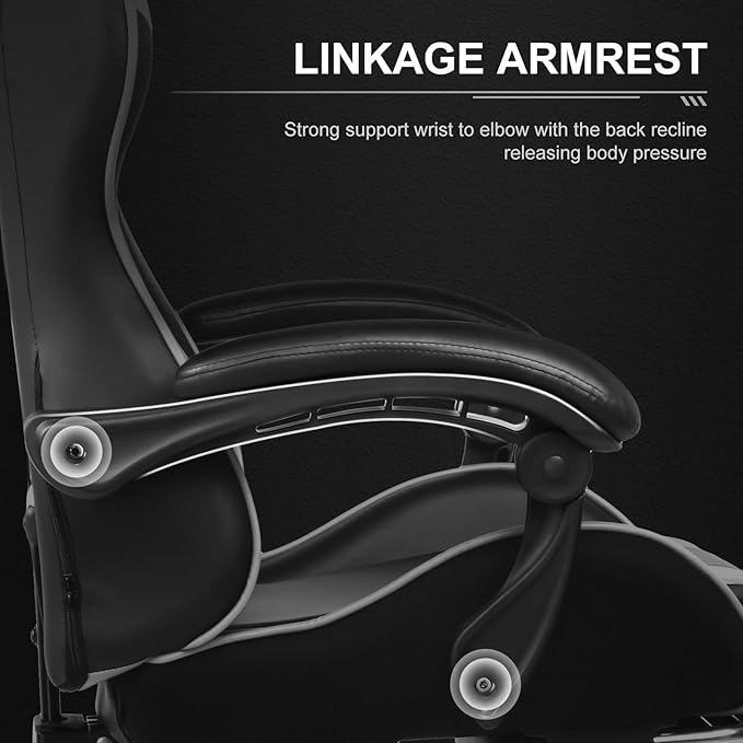 GTPLAYER Gaming Chair, Computer Chair with Footrest and Lumbar Support, Height Adjustable Game Chair with 360°-Swivel Seat and Headrest and for Office or Gaming (Snow White)