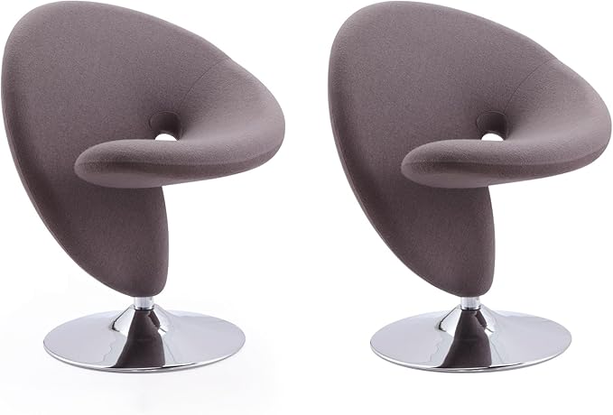 Manhattan Comfort Curl Swivel Accent Chair Set of 2 with 360° Turn, Fully Assembled, Upholstered in Wool Blend, Modern Ergonomic Design with Polished Chrome Base, Living Room & Office, Set of 1, Grey