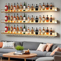 Wall-Mounted Metal Wine Rack with LED Lights 3-Tier Floating Bar Shelves with Wine Glass Rack Large Wine Bottle Display Rack Hanging Shelf, for Home Bar Dining Room Decorative (Gold, 100cm/39.3in)