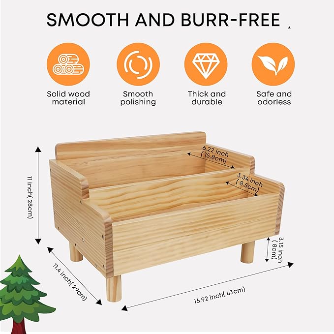 Kids Bookshelf,Montessori Bookshelf Small for Toddler,Baby Book Shelf Caddy with Divider,Toddler Book Storage Holder Container Wooden for Playroom,Kids Room,Nursery,Classroom,Pine (Natural Wood)