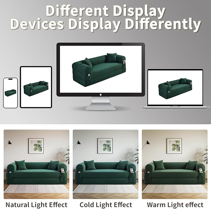 80" Convertible Sofa Bed, Corduroy Deep Seat Folding Pull Out Couch with Pillows, No Assembly Modern Boneless Couch Compression Sofa in Box, Floor Sofa with Storage Pocket for Living Room,Navy Blue