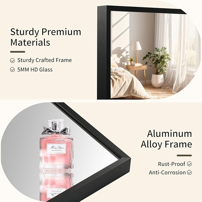 Matte Black Mirror, 30x36 Inch Aluminum Framed Rectangle Mirror, Anti-Rust, Tempered Glass, Square Corner Wall Mirror for Over Sink, Vanity, Bedroom, Entryway, Horizontal/Vertical
