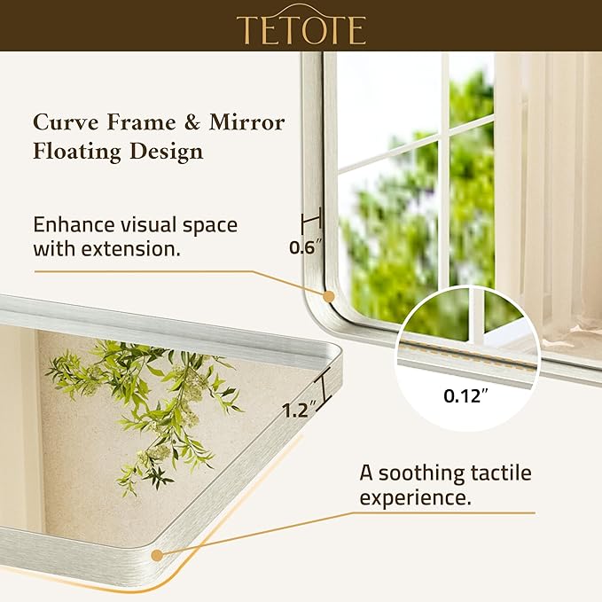 TETOTE 55 x 36 Inch Brushed Nickel Mirror Metal Framed Bathroom Mirror, Tempered Glass, Modern Farmhouse Wall Mounted Mirror for Decorative(Horizontal/Vertical)