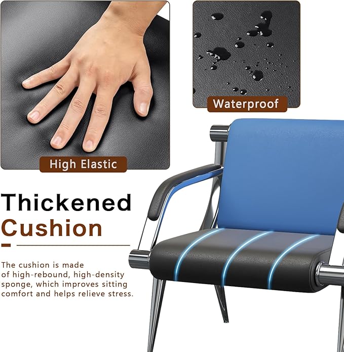 wonline 2Pcs Waiting Room Chair with Armrest PU Leather Office Furniture, Office Guest Seating Lobby Conference Reception Chairs for Airport Clinic Hospital Bank Salon Barber(Blue&Black)