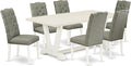 East West Furniture V027EL207-7 7 Piece Dining Room Table Set Consist of a Rectangle Kitchen Table with V-Legs and 6 Gray Linen Fabric Parsons Dining Chairs, 40x72 Inch, Multi-Color