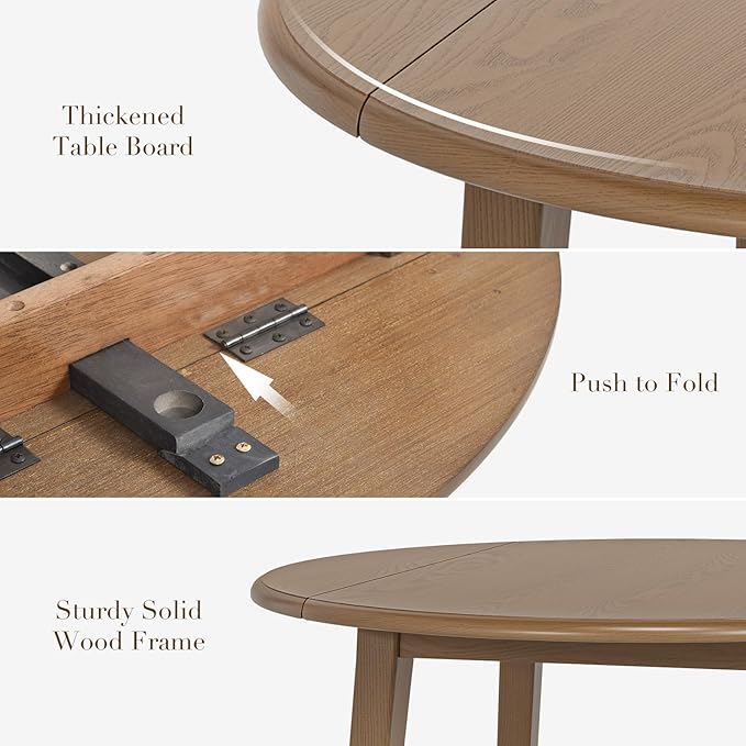 COLAMY 5-Piece Extendable Dining Table Set for 4, 36" Kitchen Round Wood Table with 4 Nailhead Dining Room Chairs,Light Brown/White&Blue Flower
